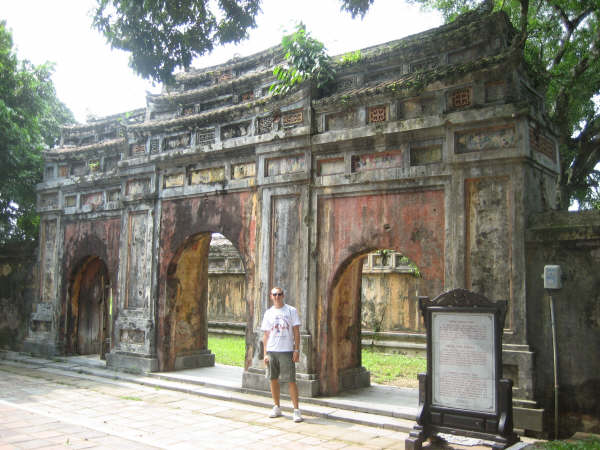 A gate inside the citadel, with bomb damage from Tet Offensive 1968, Vietnam